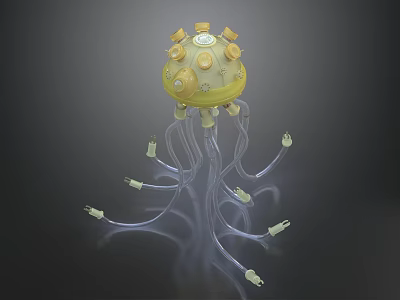 Unique Aquatic Jellyfish With Yellow Dome And Transparent Tentacles Featuring Small Protrusions 3d model