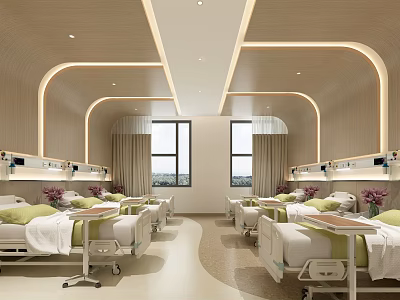 Modern Hospital Clinic Interior Design With Patient Beds Medical Equipment And Windows 3d model