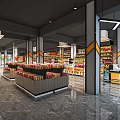 Spacious Modern Supermarket Interior With Well Organized Shelves And Checkout Counter