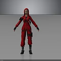 Hooded Character In Red Jumpsuit With Black Gloves And Boots Design