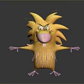 Angry Spiky Yellow Cartoon Creature With Outstretched Arms And Pink Tongue