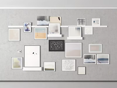Photo Wall Decor With Various Frames Different Sizes Shapes Art Prints Photos On Gray Wall 3d model