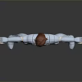 Dynamic Game Movie Character With Red Hair And Blue Silver Armor In Stretched Arms Pose
