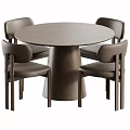 Modern Minimalist Solid Wood Round Dining Table With Four Beige Upholstered Dining Chairs Set