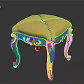 Elegant Stool With Yellow Stitched Upholstered Seat And White Carved Legs