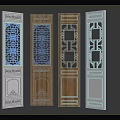 Chinese Style Wooden Screens With Carved Patterns And Lattice Designs