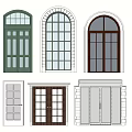 Various Double Doors Designs With Arched Top Glass Panels And Different Colors