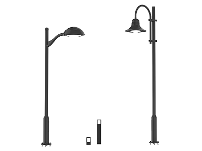 Outdoor Street Lights Featuring Black Curved Arm and Pole Mounted Design 3d model