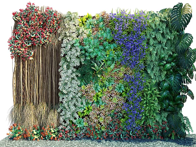 Vibrant Living Plant Wall With Diverse Green Plants Colorful Flowers And Natural Foliage 3d model