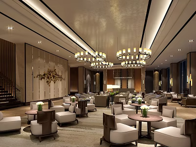 Luxurious Sales Center Interior Design With Modern Chandeliers Sofas And Coffee Tables 3d model