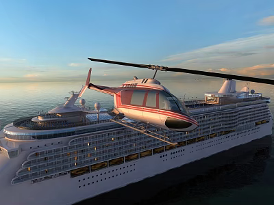 Luxury Yacht with Helicopter on Deck Sailing on Calm Sea Under Blue Sky 3d model