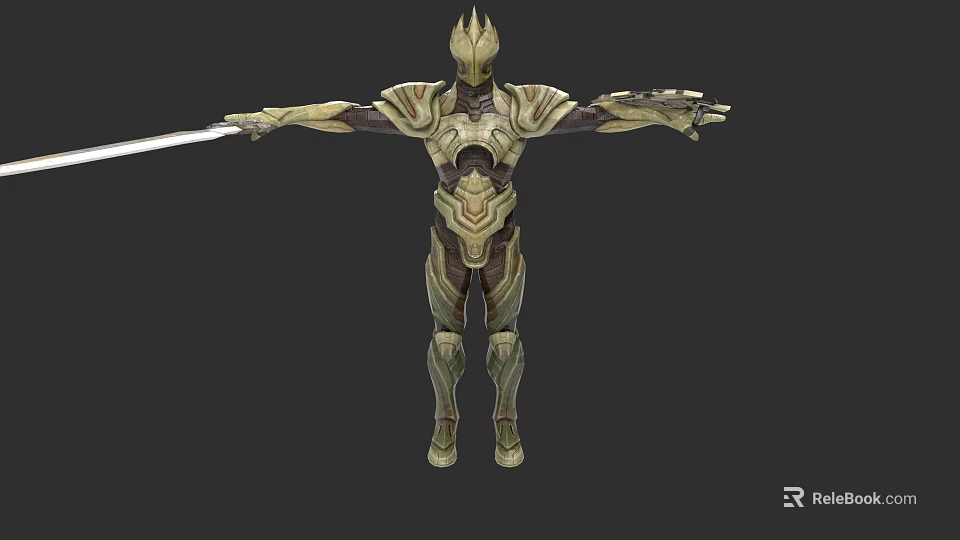 Sword Wielded By Armored Warrior With Outstretched Arms And Intricate Armor Design 3d model 