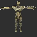 Sword Wielded By Armored Warrior With Outstretched Arms And Intricate Armor Design