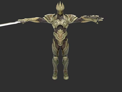 Sword Wielded By Armored Warrior With Outstretched Arms And Intricate Armor Design 3d model