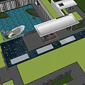 Glass Feature Wall Design In Modern Building Courtyard With Pool And Reflection