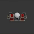 Industrial Equipment Setup Featuring Brick Bases Metal Sphere Red Panels Pipes And Chains