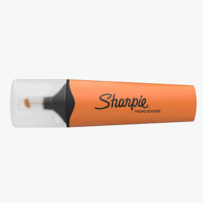 Sharpie Highlighter Pen With Orange Body Transparent Cap And Black And Yellow Tip 3d model