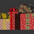 Colorful Gift Boxes With Festive Bows And Striped Plaid Snowflake Wrapping Papers