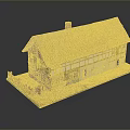 Scenic Rural Landscape with Traditional Thatched House Chimney White Walls Wooden Frame and Fenced Yard