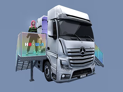 Mercedes Benz Heavy Duty Truck With Display Platform And Figure 3d model Mercedes Benz Heavy Duty Truck With Display Platform And Figure 3d model