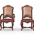 Classic Carved Dark Brown Dining Table Set With Four Chairs Tableware And Pink Flower Vase
