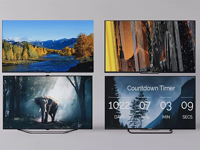 Television Screens Display Natural Landscape Images Elephant Scene And Countdown Timer 3d model