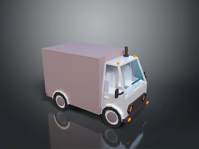 Modern Small Box Shaped Bus With Purple Top Gray Body White Windows And Orange Lights 3d model