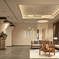 Hotel Corridor With Wooden Ceiling Wooden Doors And Built In Bookshelves