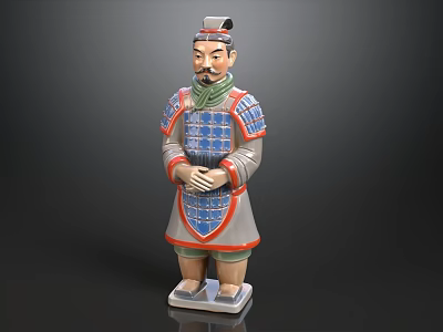 Terracotta Warrior Decorative Ornament Set with Traditional Armor and Standing Pose for Cultural Home Decoration 3d model