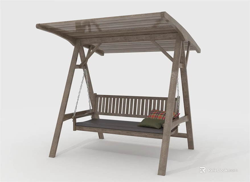 Outdoor Wooden Playground Swing With Canopy Bench And Soft Comfortable Cushions 3d model 