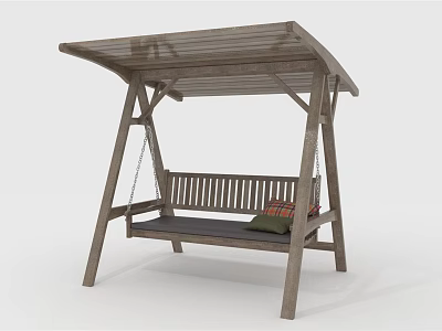 Outdoor Wooden Playground Swing With Canopy Bench And Soft Comfortable Cushions 3d model