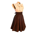 Stylish Women's Sleeveless Dress With Beige Bow Tie Top And Brown Pleated Skirt