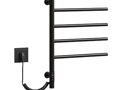 Black Electric Heated Bathroom Towel Rack With Multiple Bars And Power Plug 3d model