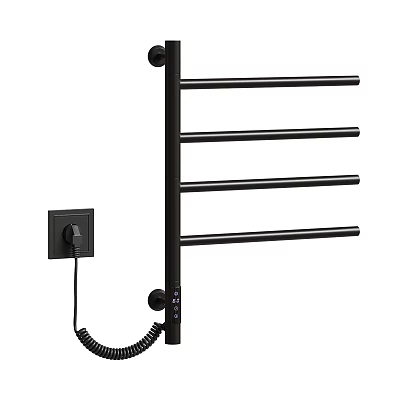 Black Electric Heated Bathroom Towel Rack With Multiple Bars And Power Plug 3d model