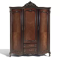 Dark Wood Traditional Wardrobe With Ornate Carved Details Multiple Panel Doors And Bottom Drawers
