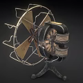 Vintage Mechanical Fan With Metal Frame Brass Blades And Ornate Base