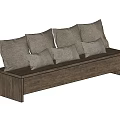 Multi Seat Sofa With Natural Wooden Frame And Light Colored Cushions 3d model