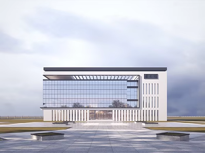 Modern School Building Featuring Glass Facade White Exterior And Main Entrance Plaza 3d model