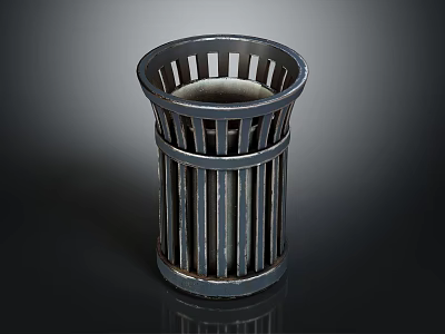 Modern Sleek Metal Trash Can With Cylindrical Perforated Stripe Design For Home Bathroom Office 3d model