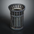 Modern Sleek Metal Trash Can With Cylindrical Perforated Stripe Design For Home Bathroom Office