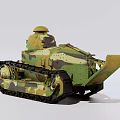 Detailed Military Tank Model Featuring Camouflage Coating Turret And Tracked Wheels Design