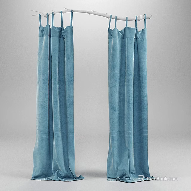 Light Blue Velvet Curtains With Pleated Design For Modern Interior Decor 3d model 