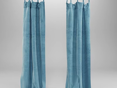 Light Blue Velvet Curtains With Pleated Design For Modern Interior Decor 3d model