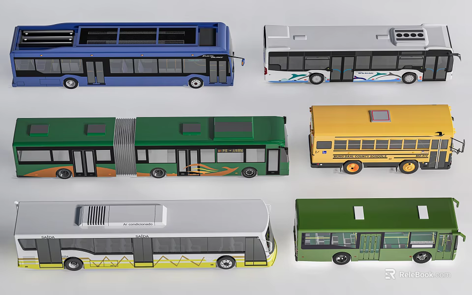 Colorful Toy Bus Models With Various Types And Assorted Designs On 3d model 