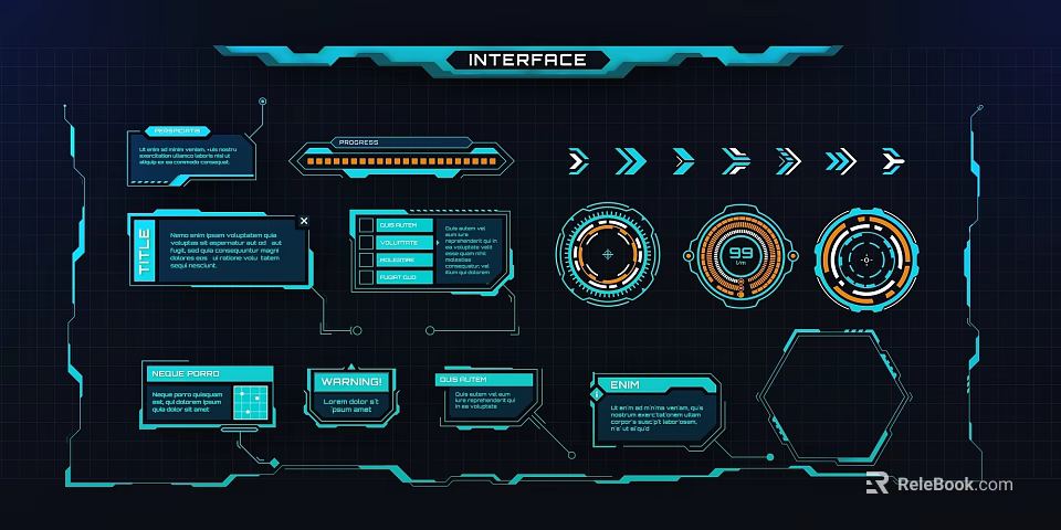 Futuristic Digital Interface Design With Blue Neon Elements And Tech Dashboard Frames 3d model
