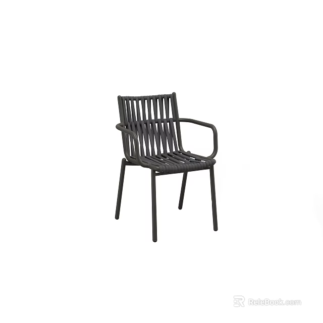 Black Modern Dining Chair With Armrests And Slatted Back Seat Design 3d model 