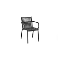 Black Modern Dining Chair With Armrests And Slatted Back Seat Design