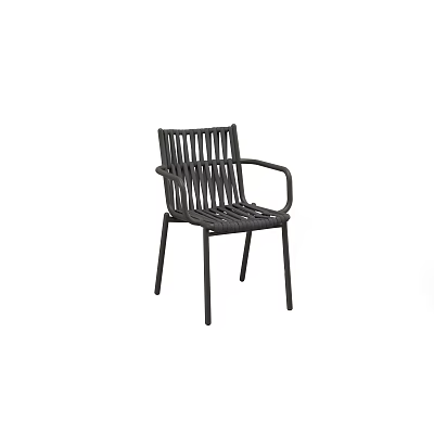 Black Modern Dining Chair With Armrests And Slatted Back Seat Design 3d model
