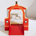 Red Children's Train Shaped Bed With Slide For Kids Bedroom Playful Design