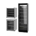 Stainless Steel and Black Kitchen Appliances with Glass Door Display Cabinets